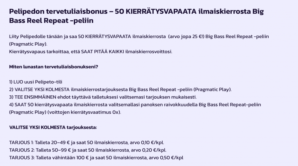 Revolut casino -sivuston, Pelipeto, tervetulobonus, joka sisältää 50 käteiskierrosta.