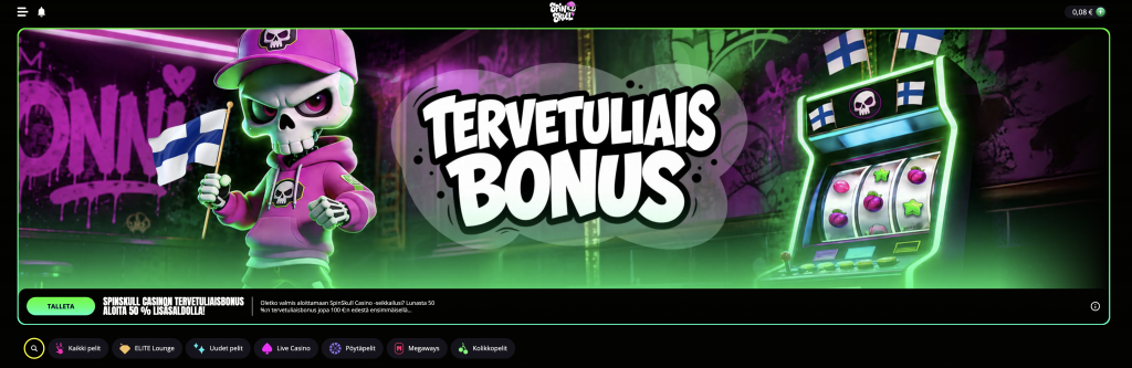 SpinSkull Casino -nimisen Revolut pikakasinon etusivu.